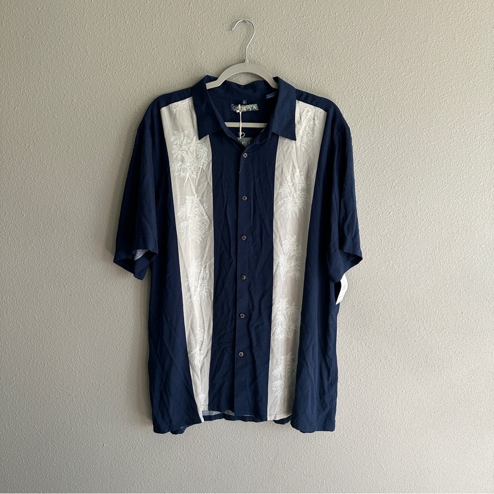 NWT Campia Blue and Beige Casual Button Down Hawaiian Shirt XL